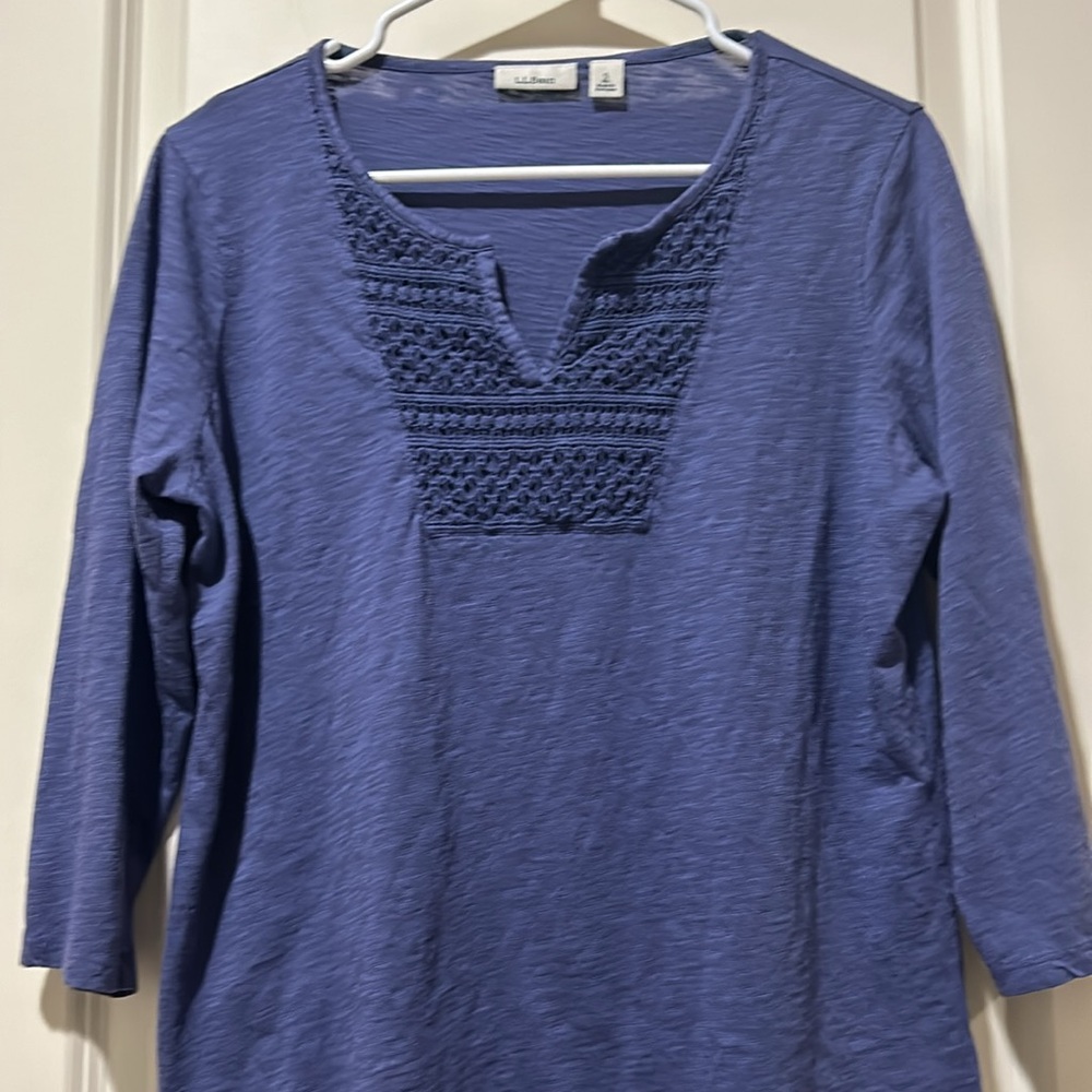 L.L. Bean detailed crochet embellished tunic boho top 3/4 sleeves cotton size S - Picture 7 of 8